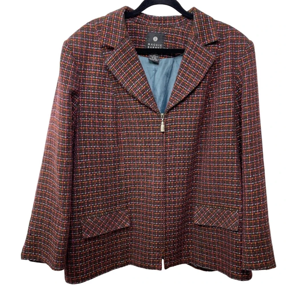 Maggie‎ Barnes Tweed Blazer Plus 24W Multicolor Jacket Zipper Academia Heritage